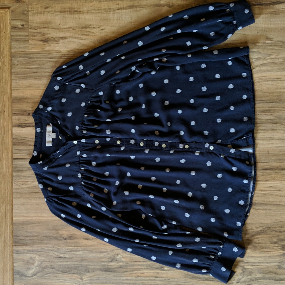 Loft Medium Navy Blue Button Down Top with Tunic Neckline